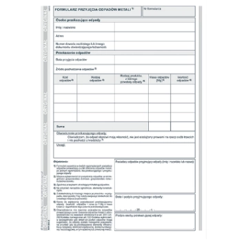 Formularz przyjęcia odpadów metali A5 E03-3